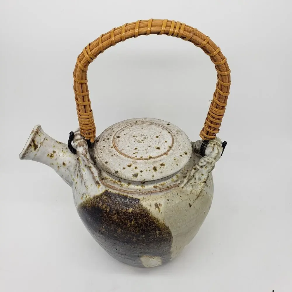 VTG Drip Glazed‎ Stoneware Teapot Artist Signed. Elephant Trunk Down -Prosperity